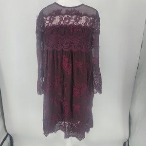 The Kooples Burgundy Embroidered Lace Dress Long Sleeve Women's Size XS